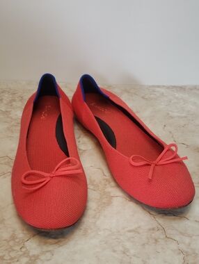 Rothys Coral Knit Ballet Flats with Bow - Women's Slip-On Shoes 11.5